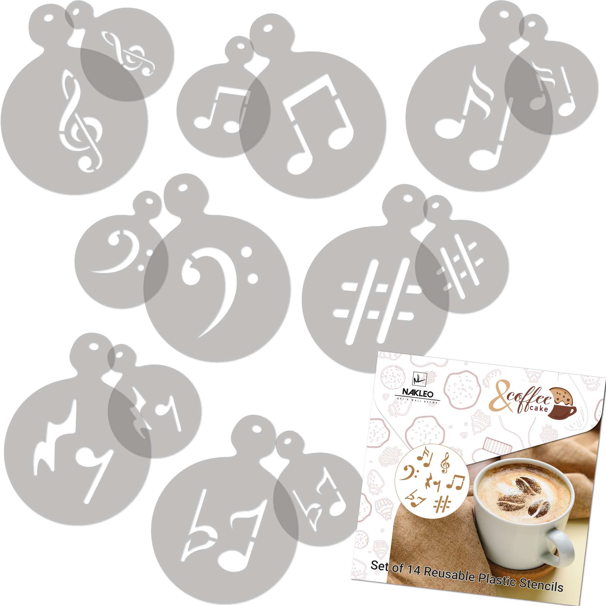 Koffie en Koekjes Versieren Sjablonen (14 stuks) // NOTEN Koffie en Koekjes Versieren Sjablonen (14 stuks) // NOTEN