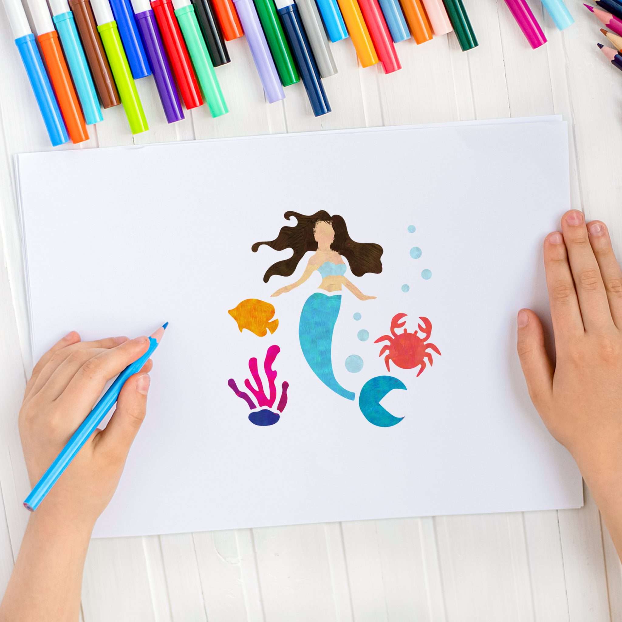 Teken sjabloon voor kinderen // Set van 8 st. // ZEEMEERMINNEN Teken sjabloon voor kinderen // Set van 8 st. // ZEEMEERMINNEN
