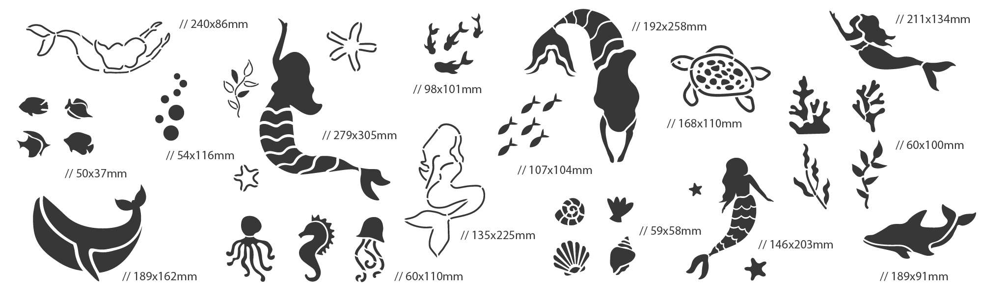 Schilderen Sjablonen voor Kinderkamer // Set 14 stuks // ZEEMEERMINNEN